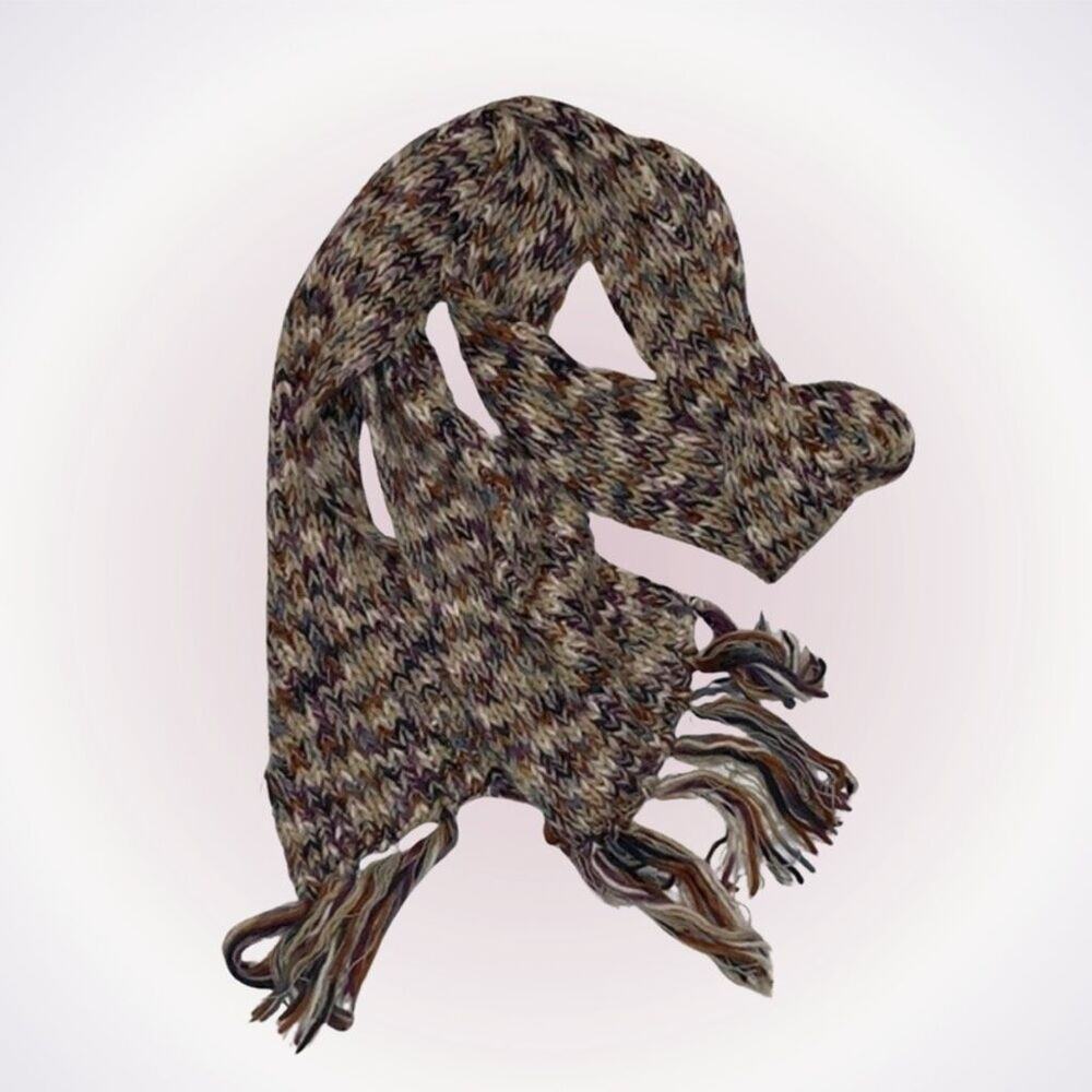 Multicolor long knit scarf with fringed edges | Sz OS
